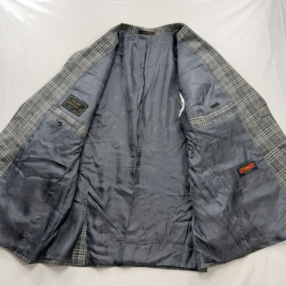 Jos. A. Bank Sport Coat Reserve E. Thomas Silk Wool Linen Plaid Grey Mens 50R